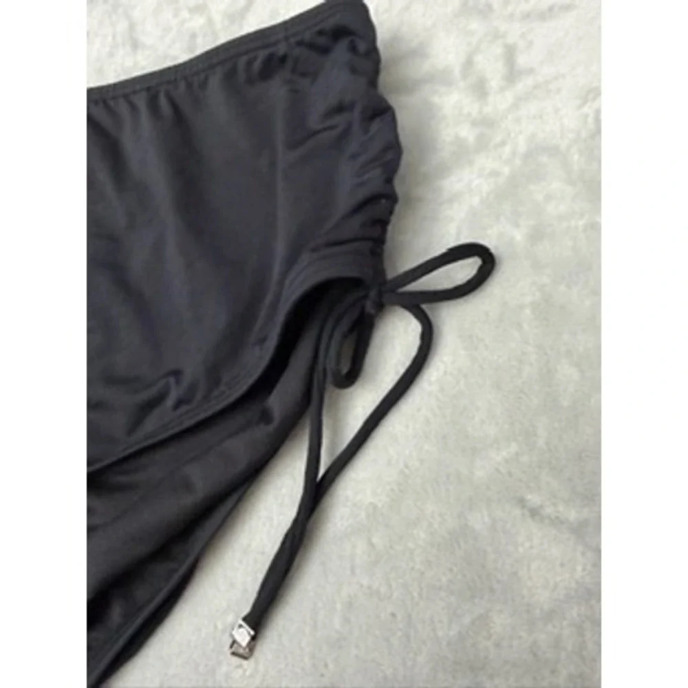NWT Michael Kors Bikini Bottoms Womens Black High Waist Side Tie Ruched 18W $68